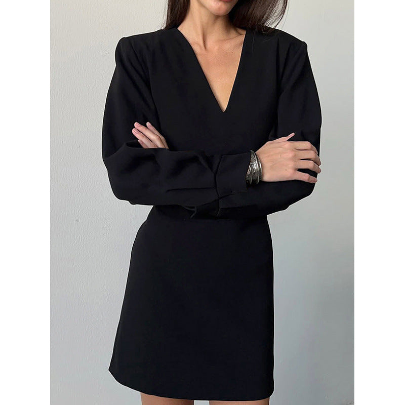 Dames Élégante Robe à Col en V avec Manches Bouffantes Chic und Stil