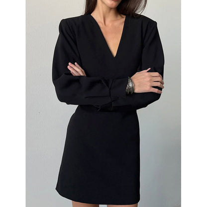 Dames Élégante Robe à Col en V avec Manches Bouffantes Chic und Stil