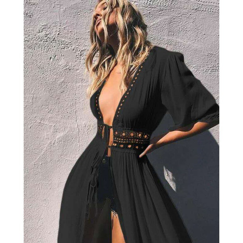 Femme Bohemian Détail en Crochet Plage Couvrir-Vêtement Robe Chic und Stil