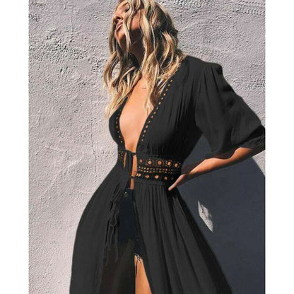 Femme Bohemian Détail en Crochet Plage Couvrir-Vêtement Robe Chic und Stil