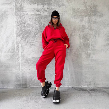 Dames ensemble de jogging en polaire douillet avec col montant et cordon de serrage Chic und Stil