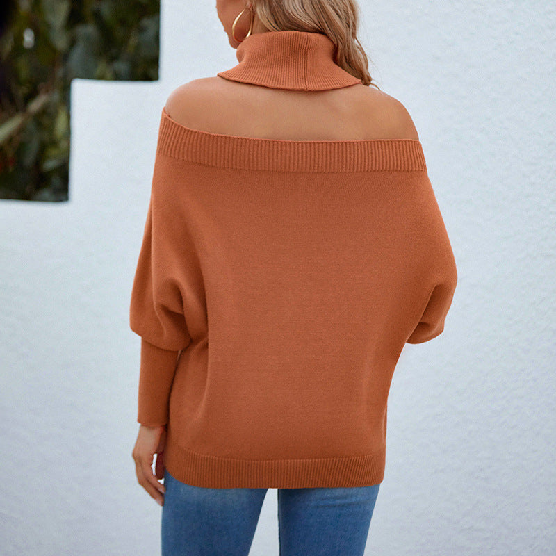 Pull en tricot surdimensionné pour femme avec un design sans épaules et un col haut Chic und Stil