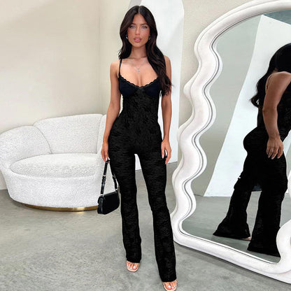 Woman Lace Top Flared Pants Chic and Style