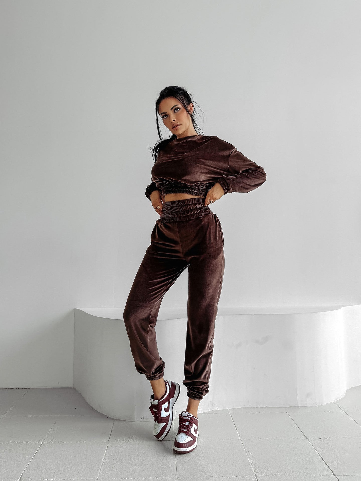 Dames Fleece-Cropped-Pantalon avec capuche et pantalons amples Chic und Stil