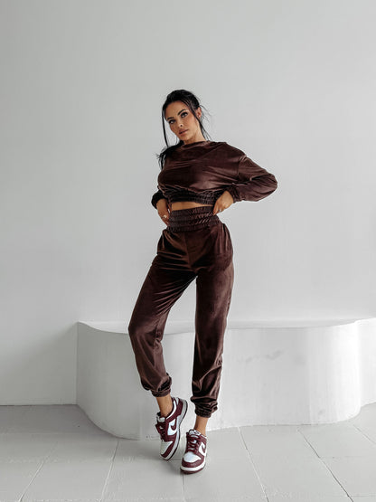 Dames Fleece-Cropped-Pantalon avec capuche et pantalons amples Chic und Stil