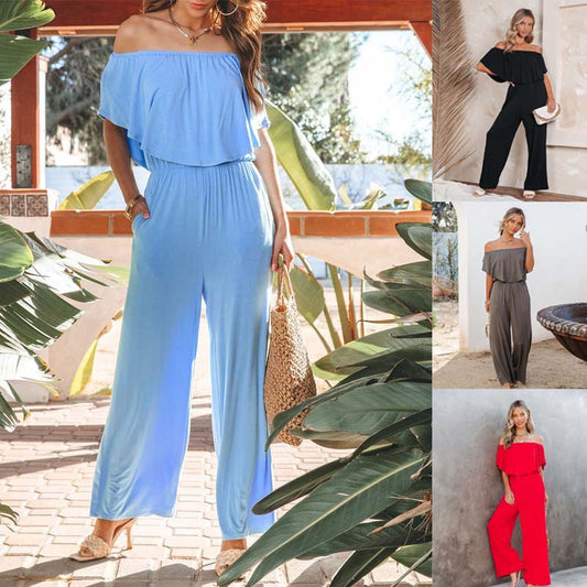 Combinaison off-shoulder pour femmes avec jambes larges et taille élastique Chic und Stil