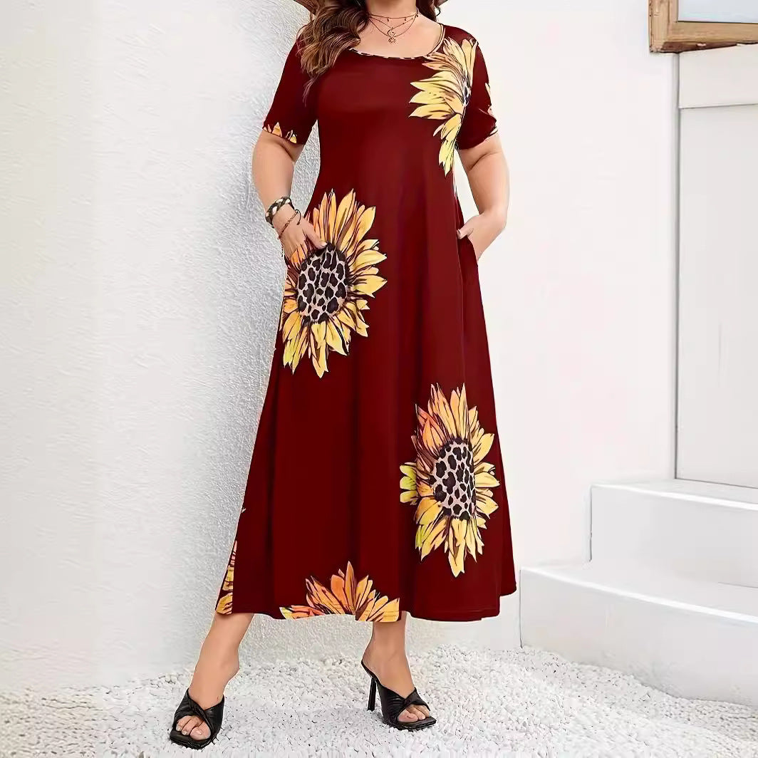 Robe maxi d'été pour femmes avec motif floral de tournesols et poches pratiques Chic und Stil