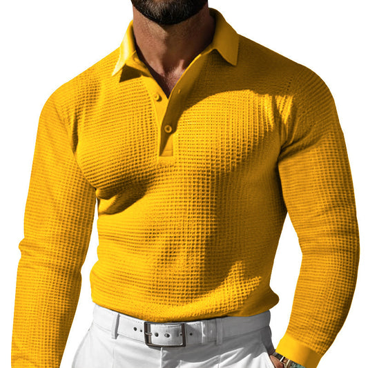 Men's long sleeve polo in textured fabric with trendy collar Chic und Stil