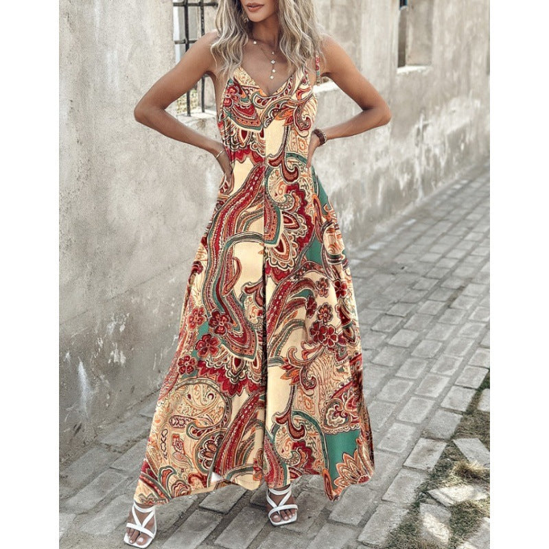 Femme Bohemian Paisley Impression Maxi Robe Chic und Stil