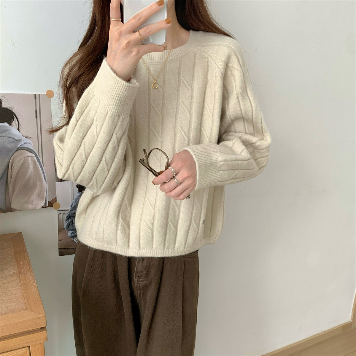 Pull en tricot décontracté pour femmes avec motif gaufré et coupe ample Chic und Stil