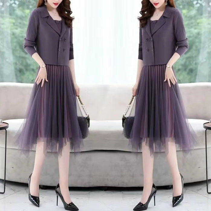 Dames Élégant robe en tulle avec blazer assorti Chic und Stil
