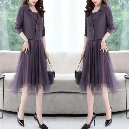 Dames Élégant robe en tulle avec blazer assorti Chic und Stil