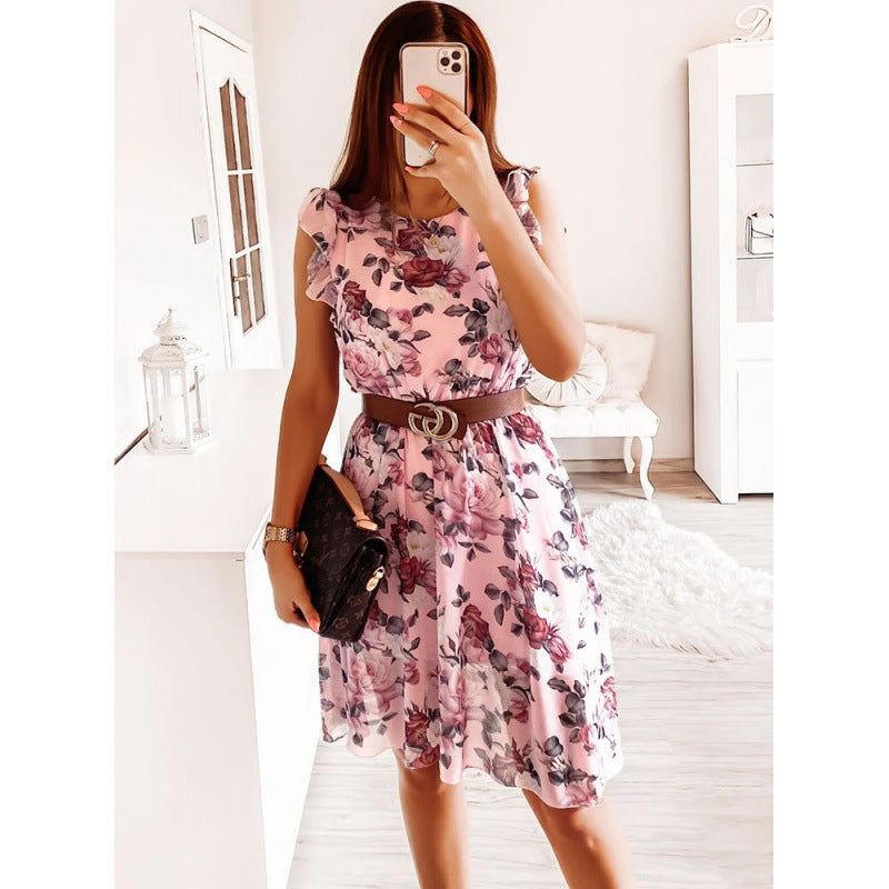 Robe midi à volants floraux pour femmes Chic und Stil