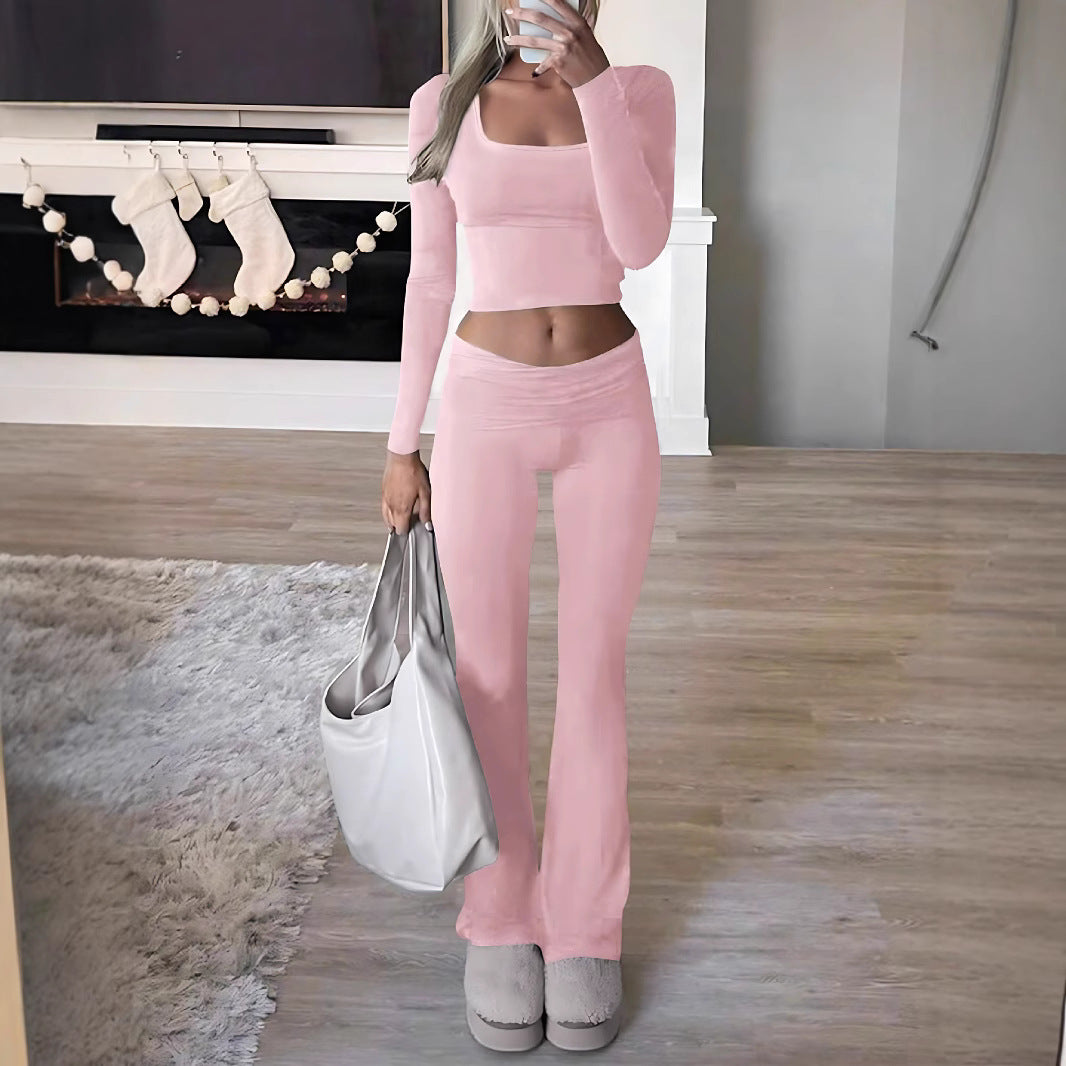 Casual lounge set for women with long sleeve top and flared pants Chic und Stil