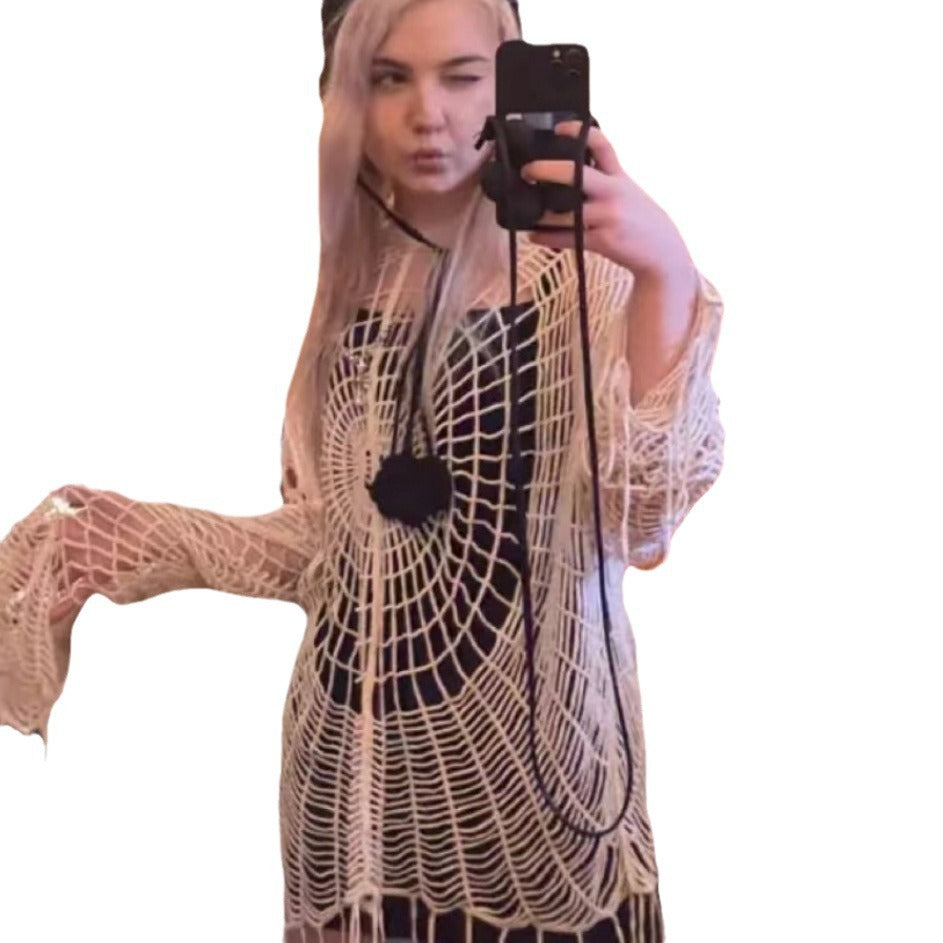 Dames crochet poncho avec mailles ouvertes Chic und Stil