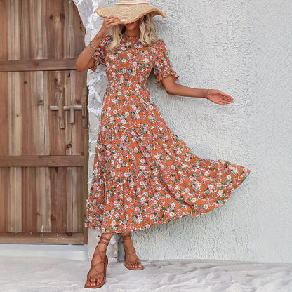 Robe maxi femme avec motifs floraux et bande de taille élastique Chic und Stil