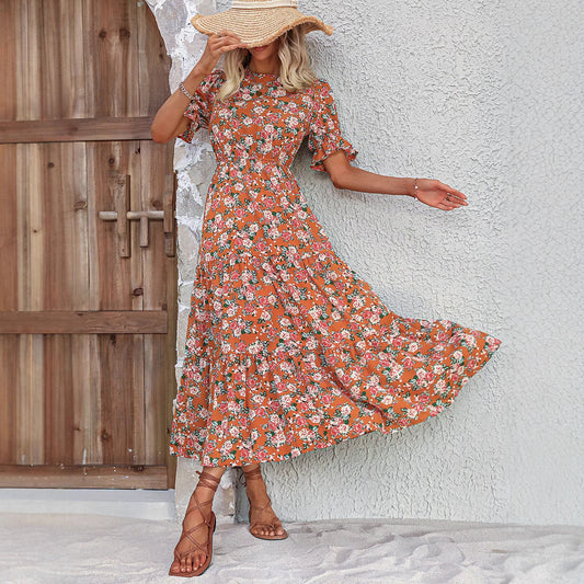 Robe maxi femme avec motifs floraux et bande de taille élastique Chic und Stil