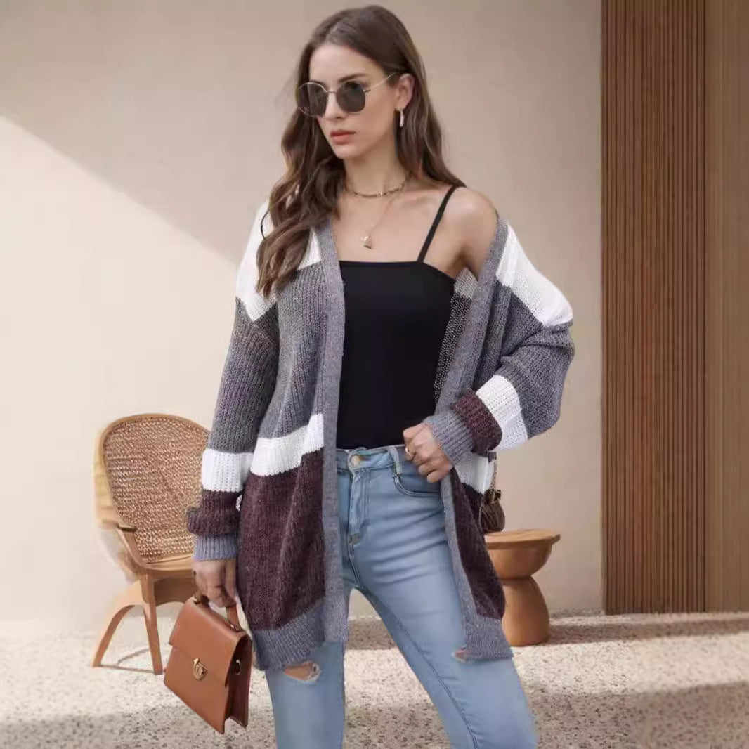 Dames cardigan décontracté avec motif rayé tendance Chic und Stil