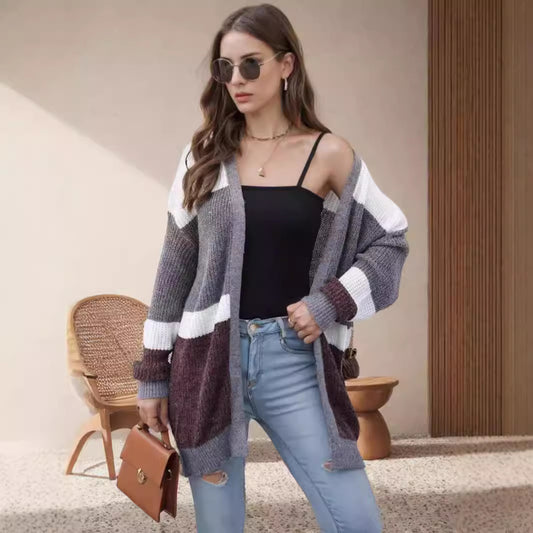 Dames cardigan décontracté avec motif rayé tendance Chic und Stil