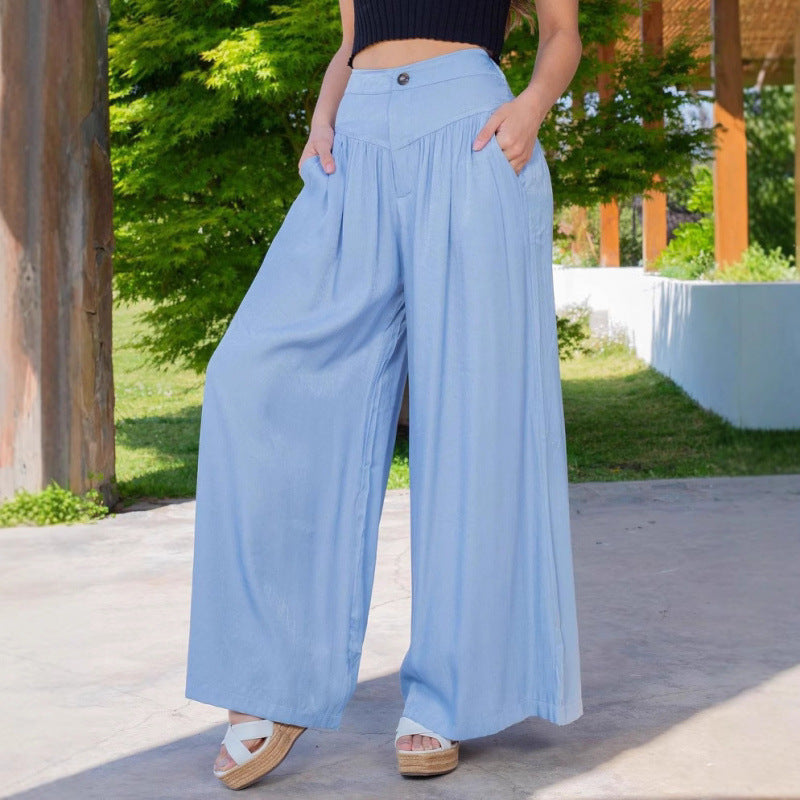 Wide linen pants for women with high waist and practical pockets Chic and Style