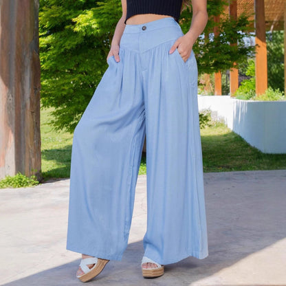 Wide linen pants for women with high waist and practical pockets Chic and Style