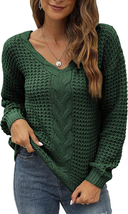 Pull-over en tricot décontracté pour femmes avec décolleté en V plongeant et motif de torsades détaillé Chic und Stil