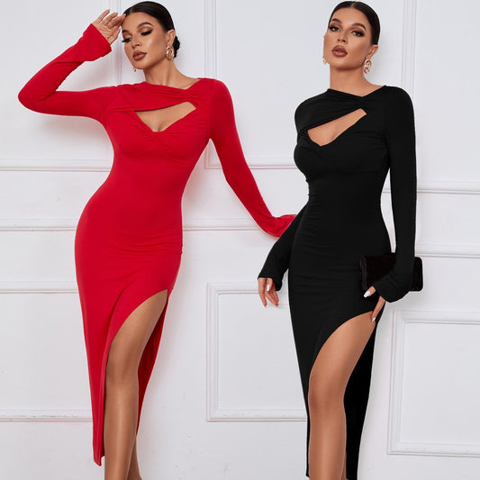 Robe maxi à manches longues Cut-Out Chic und Stil pour femmes