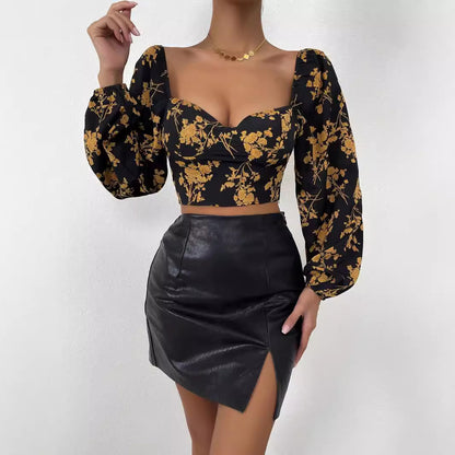 Haut court pour femmes avec motif floral et élégante manche bouffante Chic & Stil