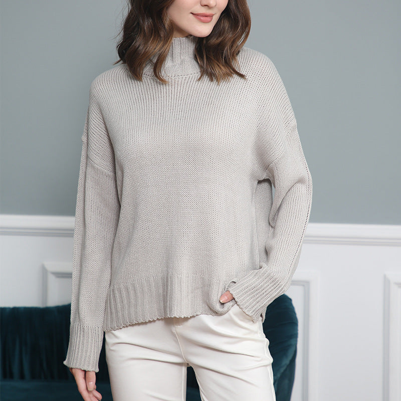 Femme pull en knit à col montant avec design structuré Chic und Stil