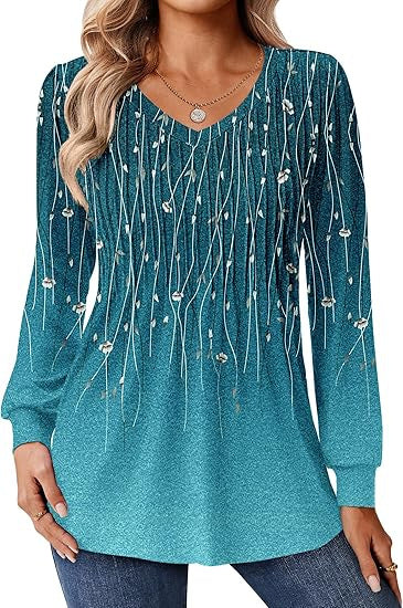 Blouse à manches longues pour femmes avec décolleté en V et dégradé de couleurs artistique Chic und Stil