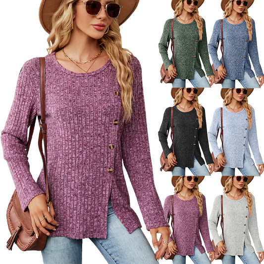Blouse en tricot décontractée pour femmes avec un design à nouer et une fente latérale Chic und Stil