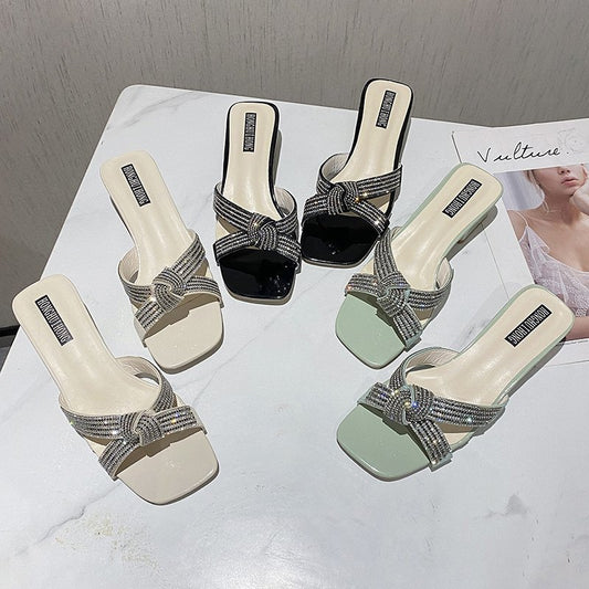 Sandales élégantes pour dames avec ornements en strass et talon bloc confortable Chic und Stil