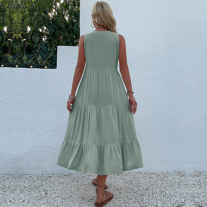 Robe maxi sans manches à volants pour femmes avec détail bouton Chic und Stil