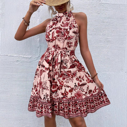 Robe à liens autour du cou florale pour femmes Chic und Stil