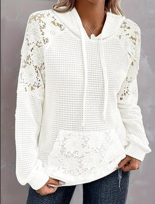 Pull surdimensionné pour femmes avec détails en dentelle et poche kangourou Chic und Stil