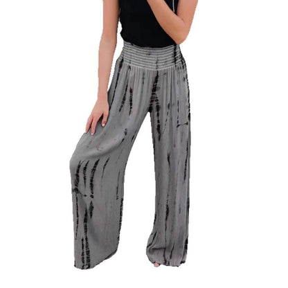 Wide pleated pants for ladies with elastic waistband and trendy pattern Chic und Stil