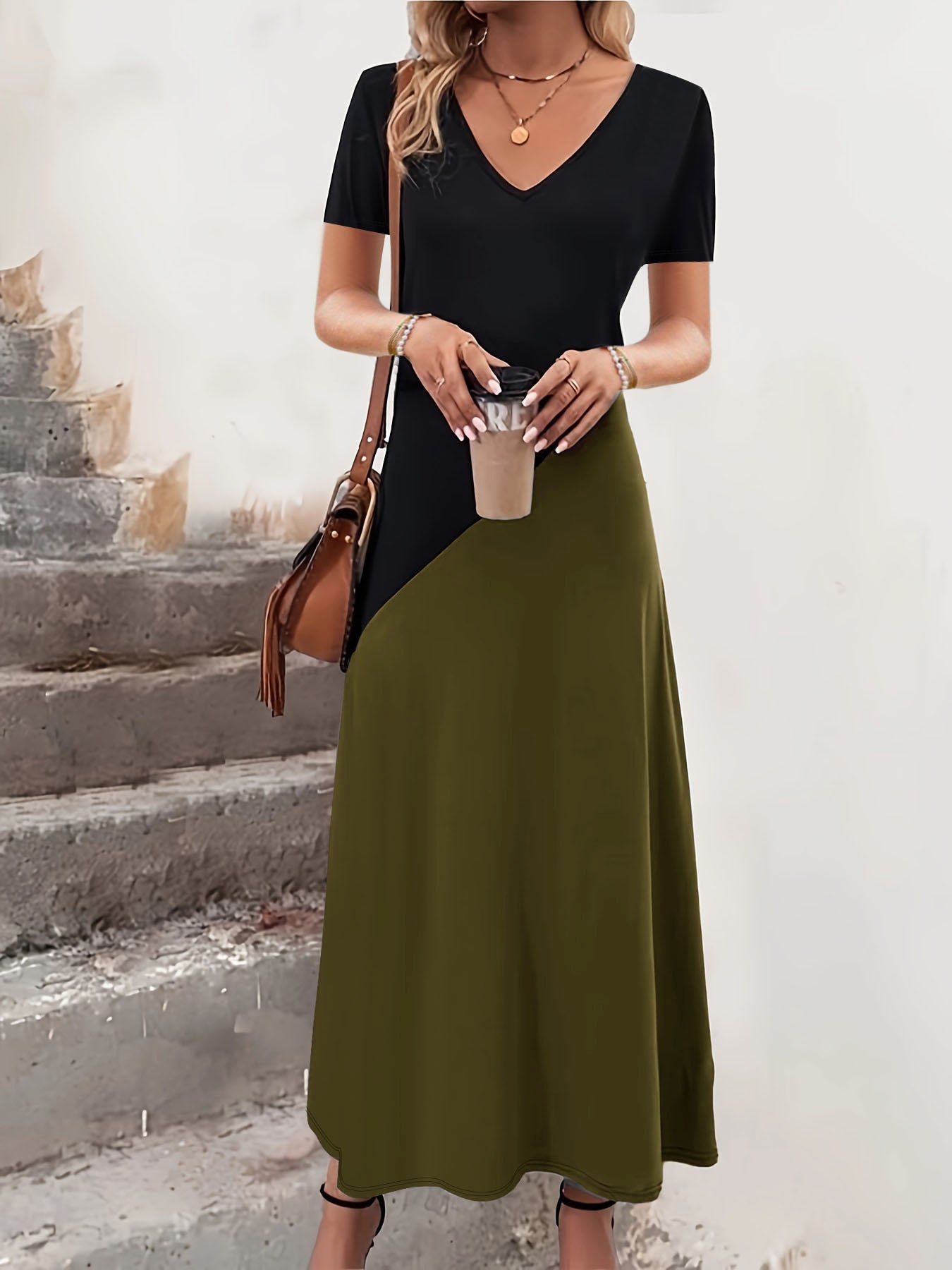 Robe Maxi Colour-Block Femme Chic und Stil