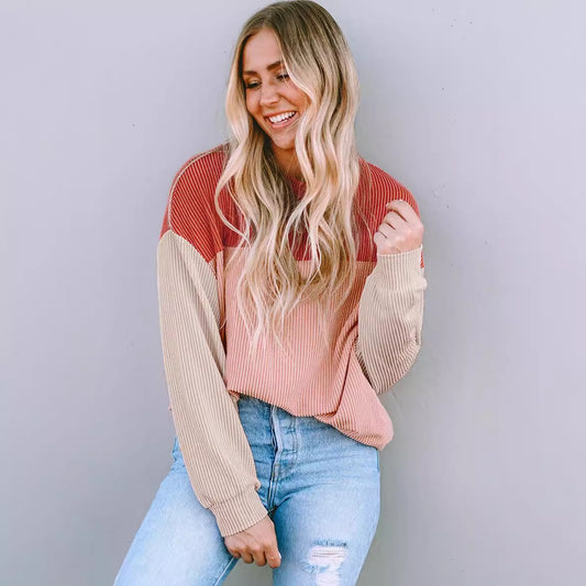 Pull femme décontracté avec structure côtelée et blocs de couleur Chic und Stil