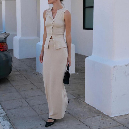 Robe maxi pour femmes avec blouse ornée de boutons Chic und Stil