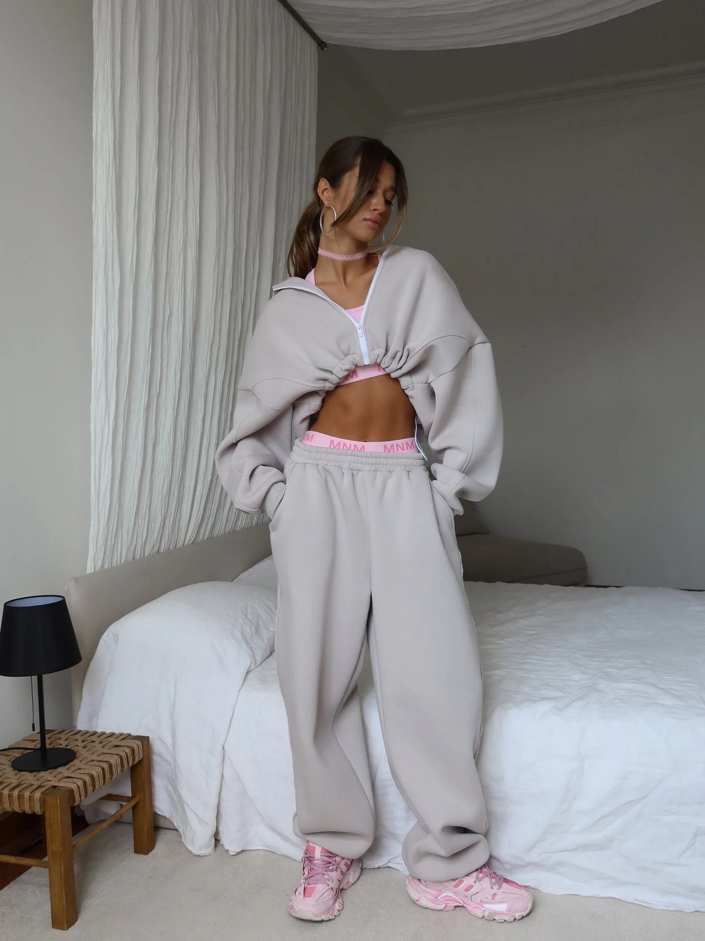 Chic and Style women's hoodie jacket and sweatpants set in crepe