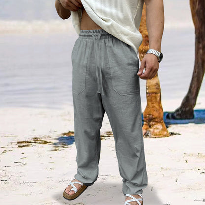 Pantalon cargo en lin pour hommes avec taille élastique et poches latérales pratiques Chic und Stil
