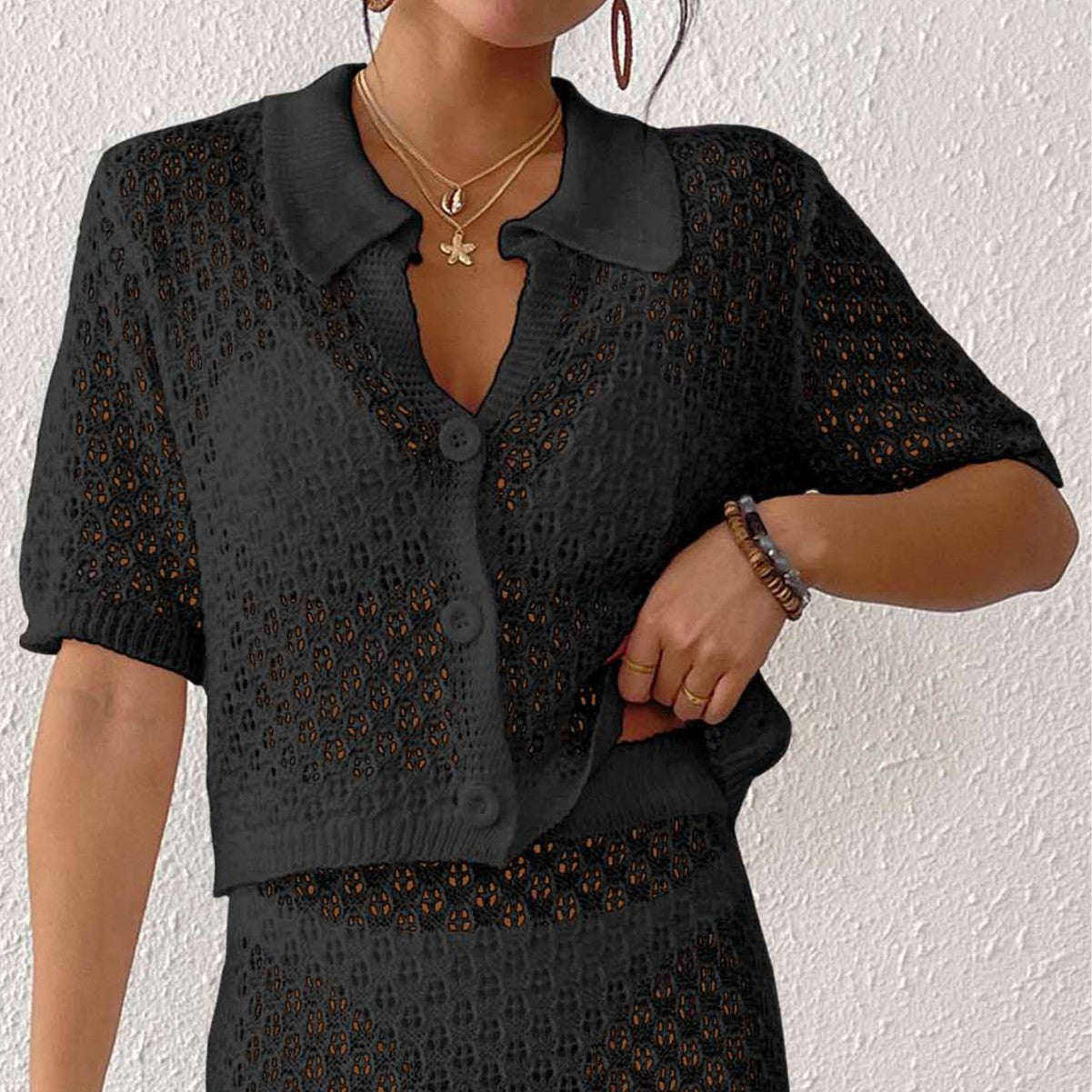 Gilet féminin en tricot ouvert au crochet Chic und Stil