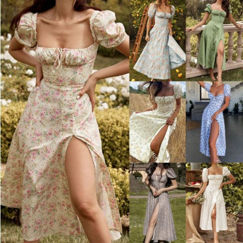 Robe Midi Femme avec Manches Bouffantes et Motif Floral Chic und Stil
