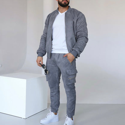 Sporty bomber jacket for men with chic cargo pants and style