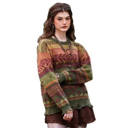 Pull à motifs pour femmes de style bohème avec ourlet frangé Chic und Stil