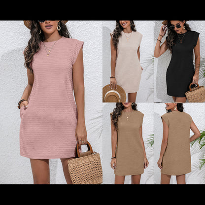 Robe courte décontractée à manches courtes pour femme en tissu texturé avec poches pratiques Chic und Stil