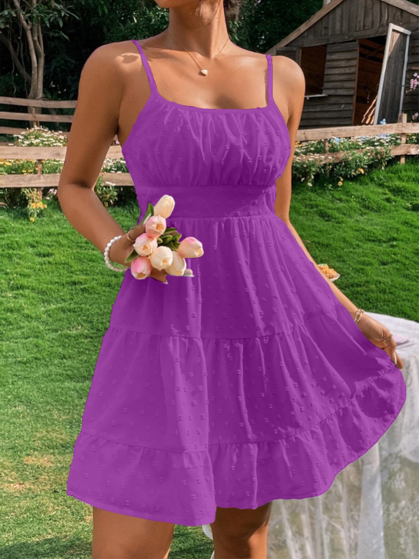Robe d'été pour femmes avec volants et bretelles spaghetti réglables Chic und Stil