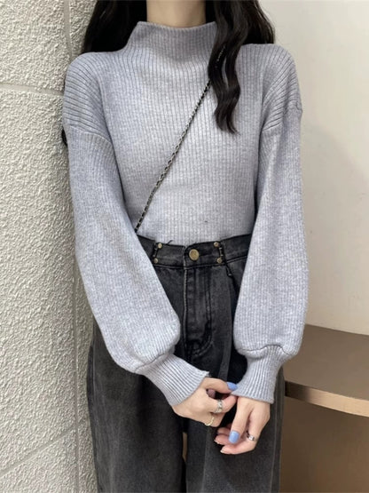 Pull femme tendance avec col montant et structure côtelée Chic und Stil