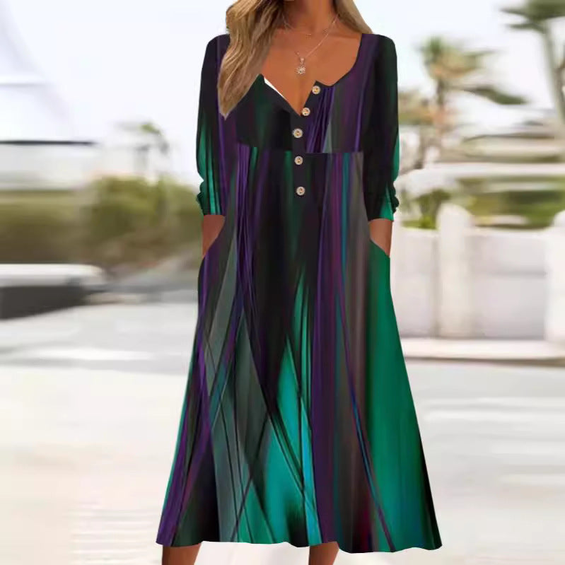 Robe maxi femme avec détail de bouton avant et poches latérales Chic und Stil