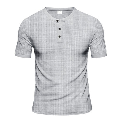 T-shirt Henley à manches courtes pour hommes avec design texturé et boutons tendance Chic und Stil